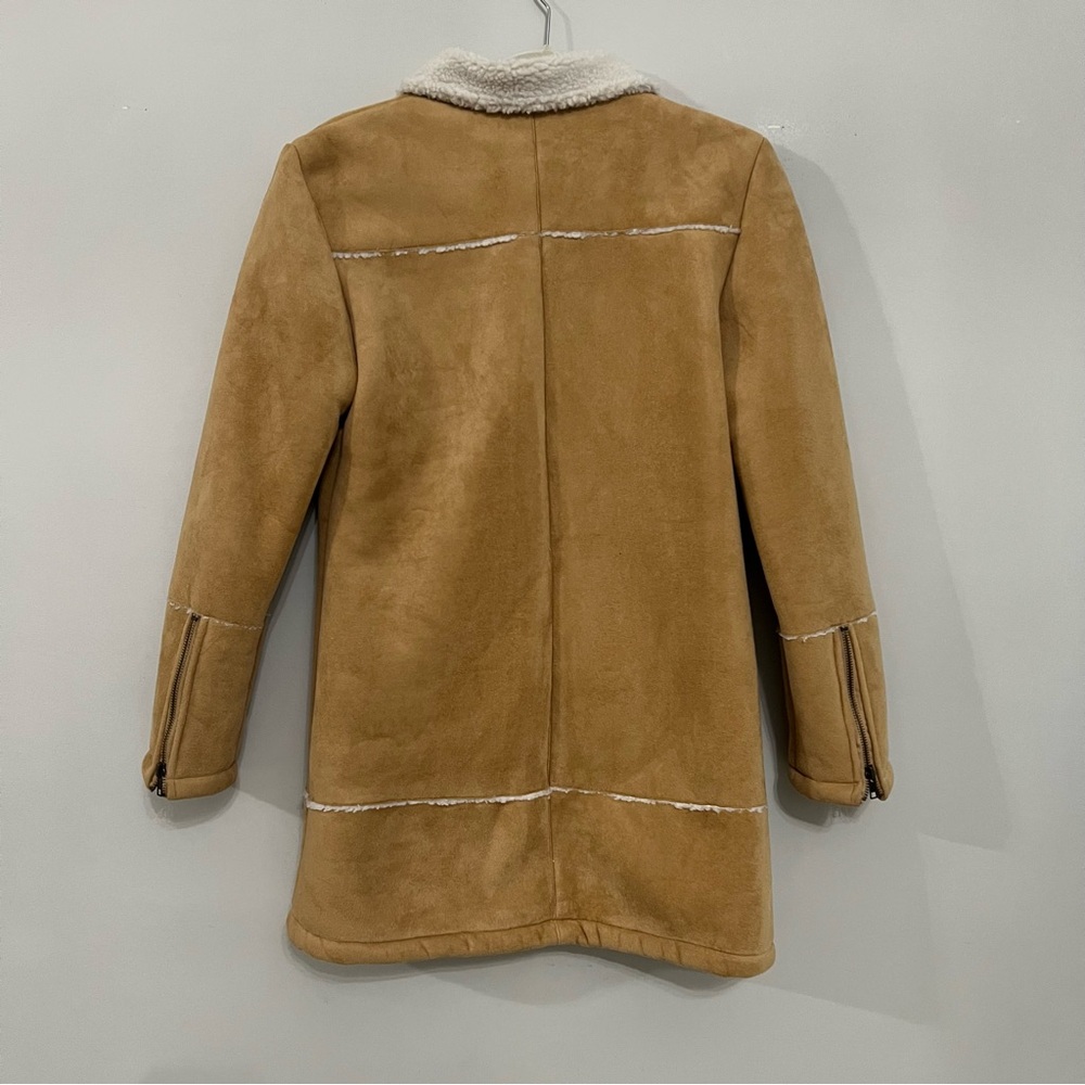Vintage Y2K  long Faux Suede Sherpa Lined Zip Coat – Size M 579 brand - Picture 10 of 11